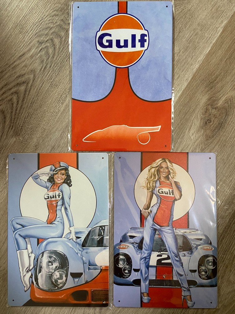 3 metal sign Tin Retro vintage Gulf Racing team Man Cave Garage