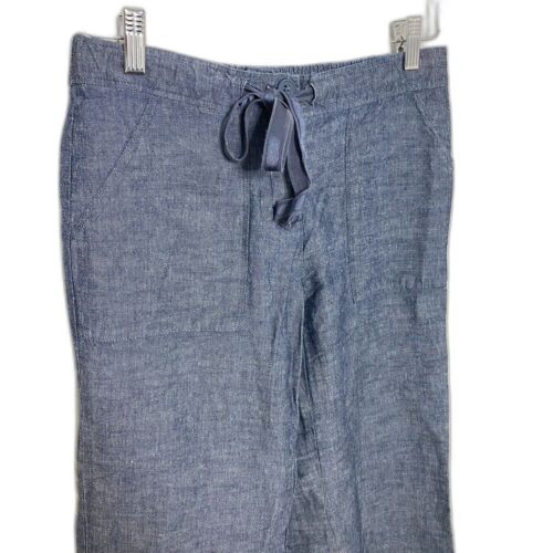 New York & Co Chambray Pull-On Leinen Baumwollmischung weites Bein Kordelzug Hose XS - Bild 3 von 10