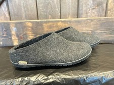 Glerups Slip On Black Wool Slipper With Black Rubber Bottom - EU Size 40