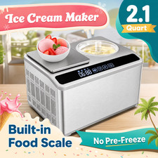 2Qt Automatic Electric Ice Cream Maker with Built-in Scale,Yogurt Gelato Machine