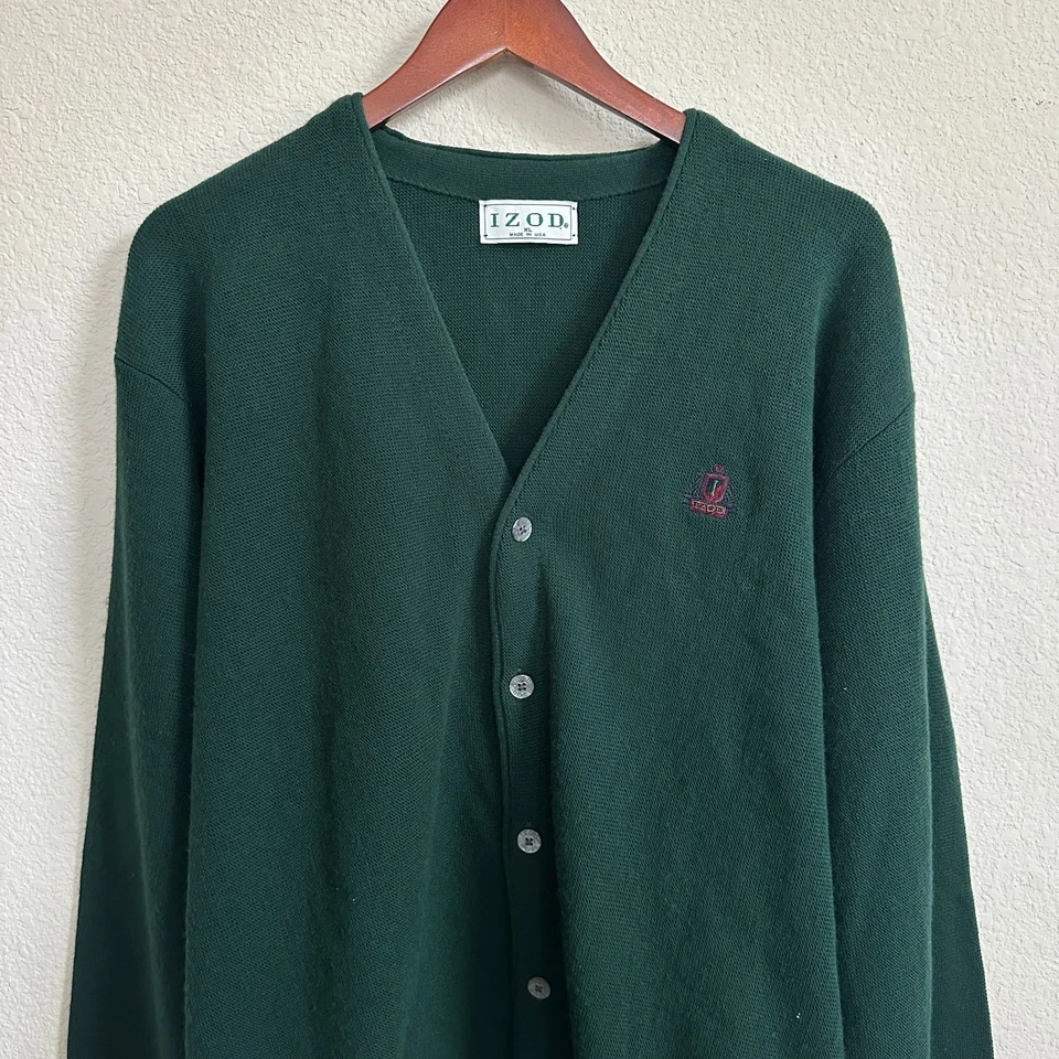 VTG Izod Cardigan Mens XL Green Preppy Old Money Button Made in USA Acrylic - Image 2 of 4