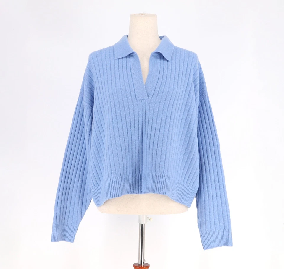 全新带标签 FRENCH CONNECTION Vhari 领长袖针织毛衣灰尘蓝色 M 码 — 第 2/4 张图片