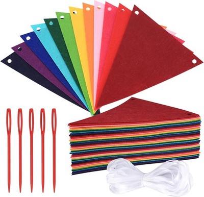 60 Stück Filz Wimpelkette Girlanden, Bunte Party Wimpelgirlande, Bunting Chains 