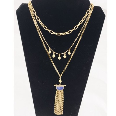 Jardin Gold Layered Blue Sodalite Stone Fringe Pendant Chain Necklace ~ NEW