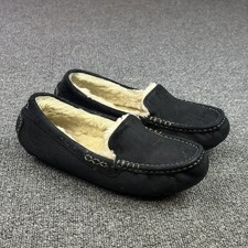 UGG Ansley Moccasin Slippers Womens 7 Black Suede Sheepskin Lined Comfort 3312