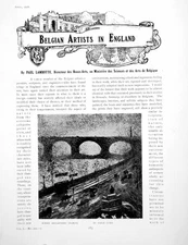 Antique Old Print Belgian Artists In England Sunset ReflectionsPages 1918