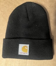 Carhartt Hat Beanie Youth One Size Black Knit Cuffed Logo Winter Cold Weather