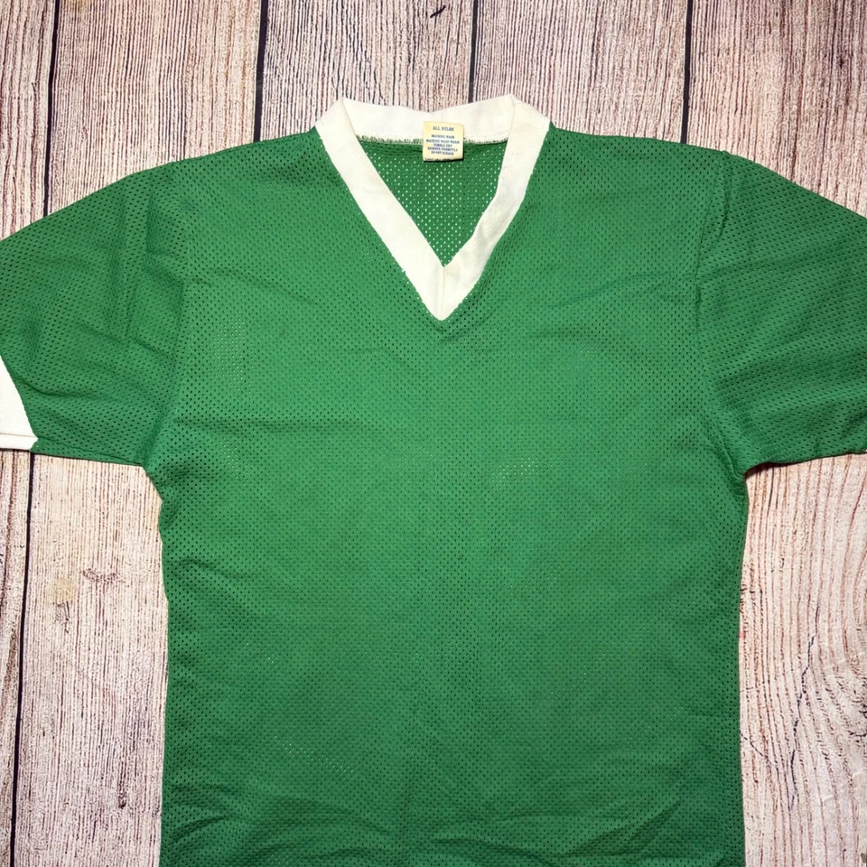 Camiseta deportiva vintage Soffe de malla atlética cuello en V verde en blanco para mujer M años 70 retro Tomboy Foto 2 de 4