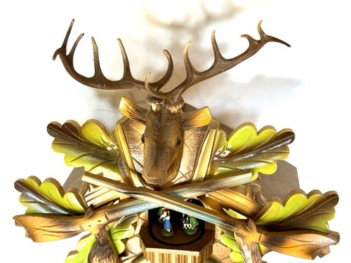 LARGE MUSICAL Cold War Era W. German Black Forest HUNTER Cuckoo Clock RUNNING - Picture 10 of 23
