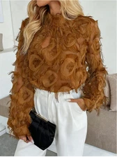 Rafferiza Women's Fashionable Black Fuzzy Long Sleeve Shirt Fall Cloth For Women