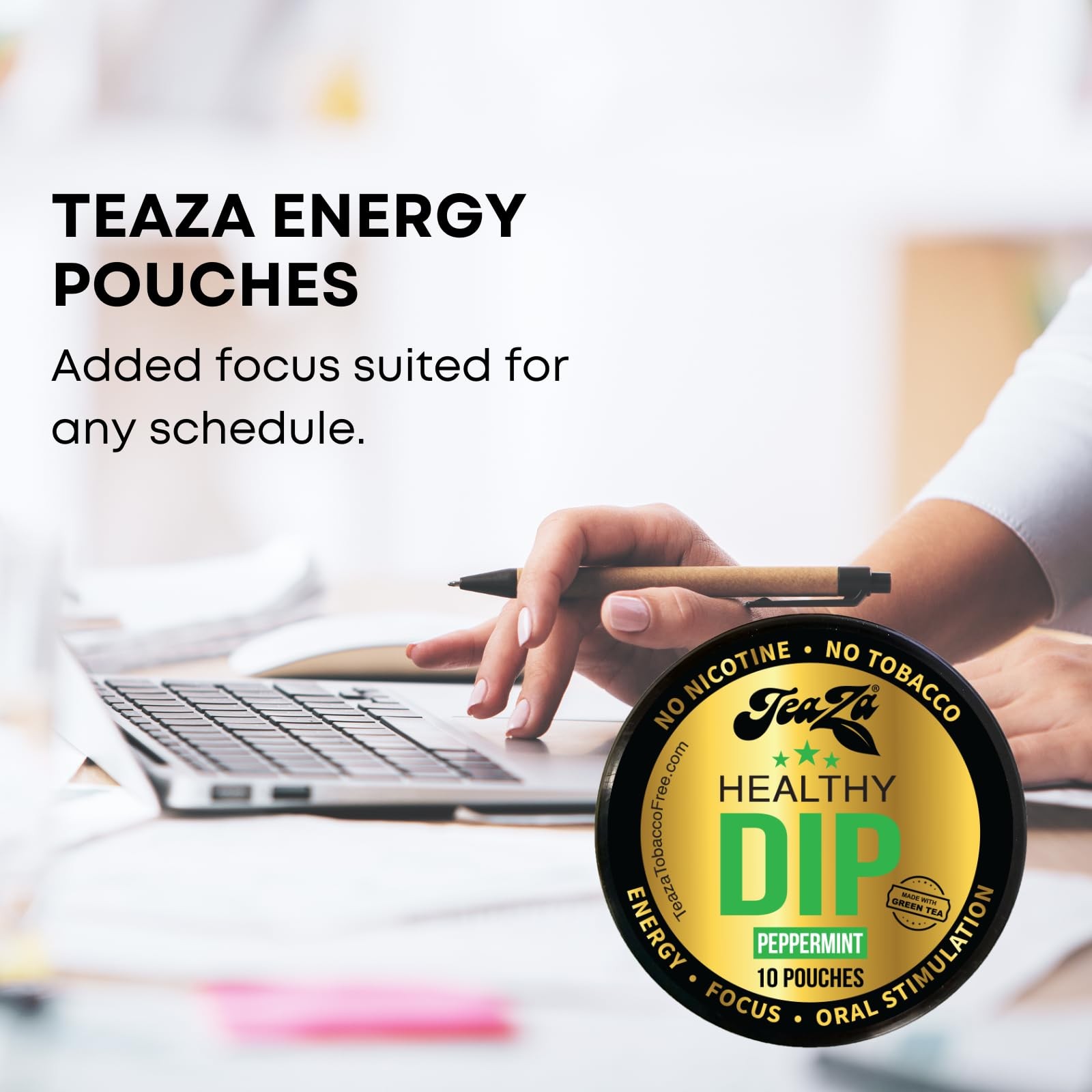TeaZa Peppermint Flavored Drink Concentrate Tobacco Free Energy Pouches 10 Count