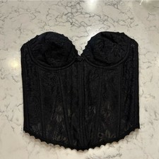 Fredericks of Hollywood Black Strapless Sheer Lace Corset Top Size 36C