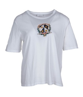 Sandro Women's T-Shirt Embroidered White 100% Cotton FR 40 / US 8 L T11605E