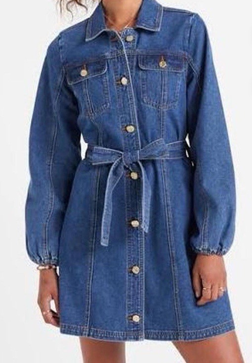 Warn Once Sportsgirl Ladies Blue Denim Long Sleeved Mini Dress Size 8
