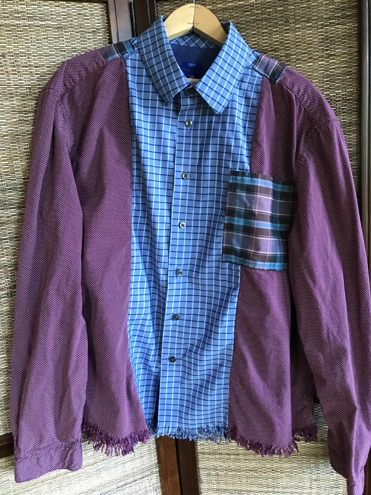 Upcycled Patchwork Button-Down Shirt: Boho Blue P… - image 6