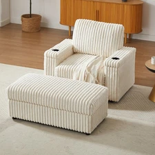 Oversized Sofa Accent Chair Armchair Chair Cup Holder Storage Footrest Ottoman
