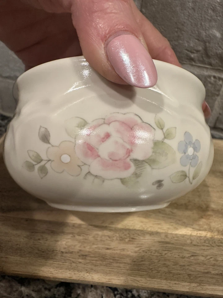 Pfaltzgraff Tea Rose Sugar Bowl W/ Lid And Creamer Pink Floral 5” - Image 4 of 4