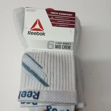Reebok Tech Comfort Target Cushion Mid Crew Women's Socks Size 4-9 6 Pair