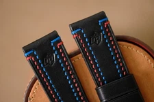 Handmade black double stitching PAM Officine Panerai strap size 24 (or any size)