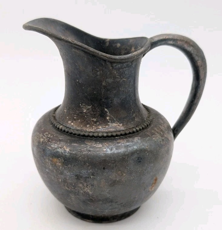Antique Creamer Milk Pitcher Quadruple Plate Beautiful Patina 5" Tall