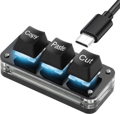 Mini 3 Tasten Ausschneiden Kopieren Einfügen Tastatur Programmierbare Tastenfelder mit LED-Licht