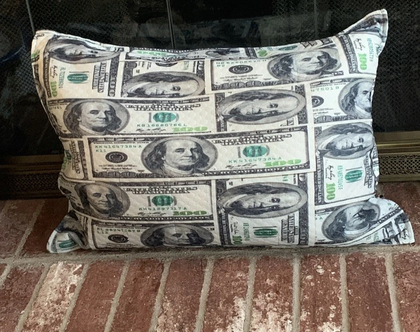 Money 100 Dollar Bill Standard Size Pillow Cover Accent Throw Green 26”x19” READ - Image 4 of 4