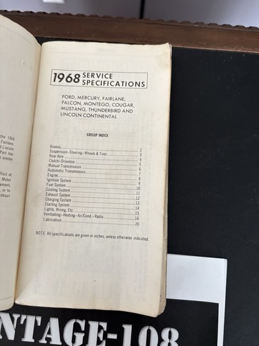 1968 FORD CAR SERVICE SPECIFICATIONS MANUAL MERCURY MUSTANG Thunderbird Fairlane - Picture 3 of 5