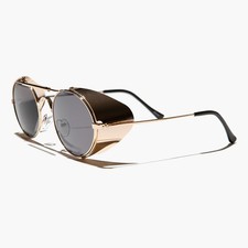 Gold Steampunk Sunglass with Folding Side Shields Gray Lens - Bram