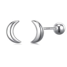 Hypoallergenic 925 Sterling Silver Moon Earrings With Screw Back Tiny Moon St...