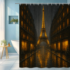 Paris Eiffel Tower Shower Curtain - Night Cityscape Home Decor