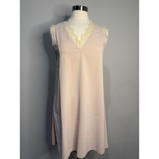 Light Tan Lace Trimmed Lined V Neck Shift Dress Size S
