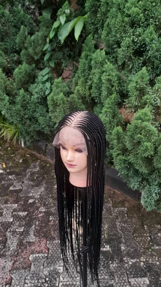 Black Cornrow Braided Wig with Full Lace Front and Baby Hair - Image 2 of 4