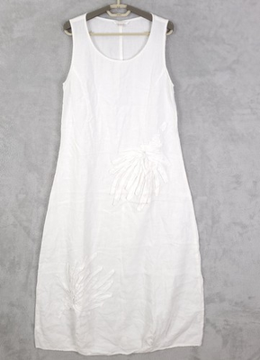 #ad Kleen Linen Tank Dress Womens White Small Maxi Sleeveless Minimalist LagoonLook $25.88