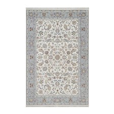 6'x9'4" Ivory Nain with Flower Design Hand Knotted Soft Wool and Silk Rug 92492
