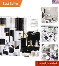 Elegant Shower Curtain Rug Set: 25-Piece Black Bathroom Accessory Collection