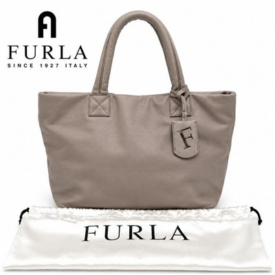 FURLA Leather Tote Bag Greige A4 Compatible with Bag