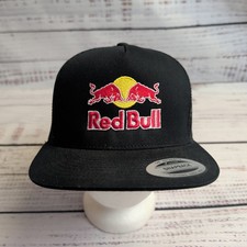 Red Bull Black Flat Bill Trucker Cap Yupoong Retro Black snapback OSFM