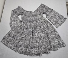 Torrid Women's Size 2 Mini Dress Black White Floral Long Flare Sleeves Stretch