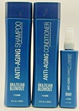 Brazilian Blowout Anti Aging Shampoo, Conditioner Correct Prevent Spray Trio