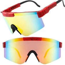 Iridescent Mirrored Lens Adjustable Temple Futuristic Sporty Red Sunglasses