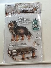 Studio Lights Winter Charm wc488 6 clear stamps st Bernard sled 2 sentimentsNIP