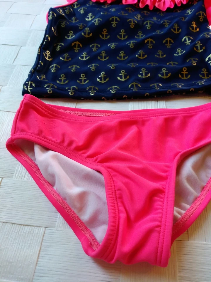 Tankini Circo Niñas Talla Extra Pequeña 4/5 Coral Y Azul Marino Con Anclas Foto 2 de 4