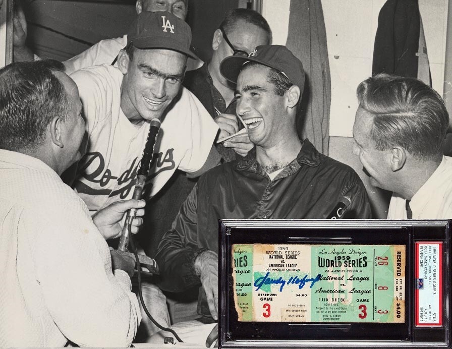 Babe Ruth Autographed Signed SANDY KOUFAX AUTO AUTOHGRAPH 1959 WORLD SERIES TICKET DODGERS PSA/DNA 10 