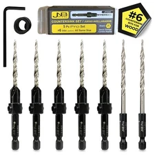 Countersink Drill Bit Set 5pc #6 9/64" 4 Flute M2 Hss Drill Bits 1/4 Hex Quick