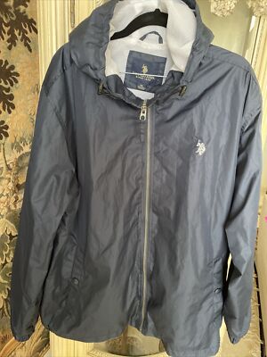 US POLO ASSN Men's Navy Blue Lightweight Hoodie Windbreaker Jacket SZ XXL NEW