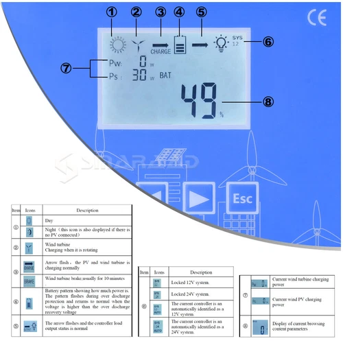 2000W MPPT Hybrid Laderegler Wind Energy Solarladeregler mit LCD Display 12V/24V - Bild 14 von 24