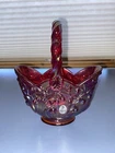 VTG FENTON Red Iridescent Lily Of The Valley Carnival Glass Basket W/LABEL 7.5"H