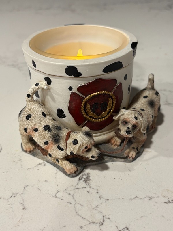 VANMARK Red Hats of Courage Tied Up Dalmatians Votive Candle Holder Firefighter