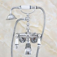 Chrome Clawfoot Bath Tub Faucet Shower Mixer Tap Set Adjusts From 3-3/8" sqg422