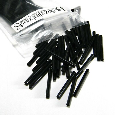 10 Opaque Jet Black Hexagon Czech Glass 1 inch (25mm) Long Faceted Bugle Beads
